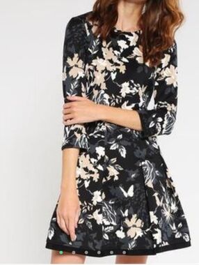 Patrizia Pepe Scuba Mini Dress Floral Butterfly Print A-Line Cocktail Party